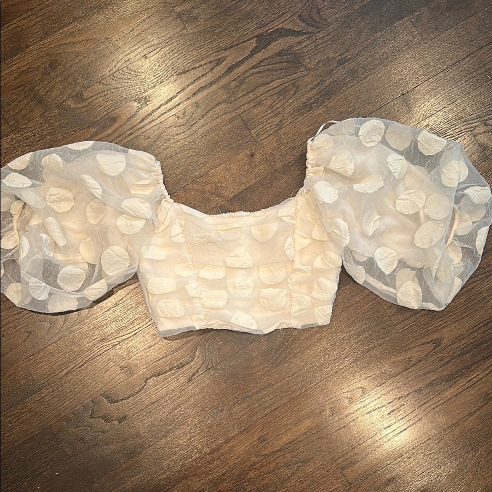 Zara Cream Puff Sleeve Crop Blouse